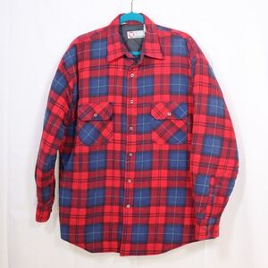 Sports Afield Quilted Flannel Shirt Mens XL Red Blue Plaid Lined Shacket Vintage